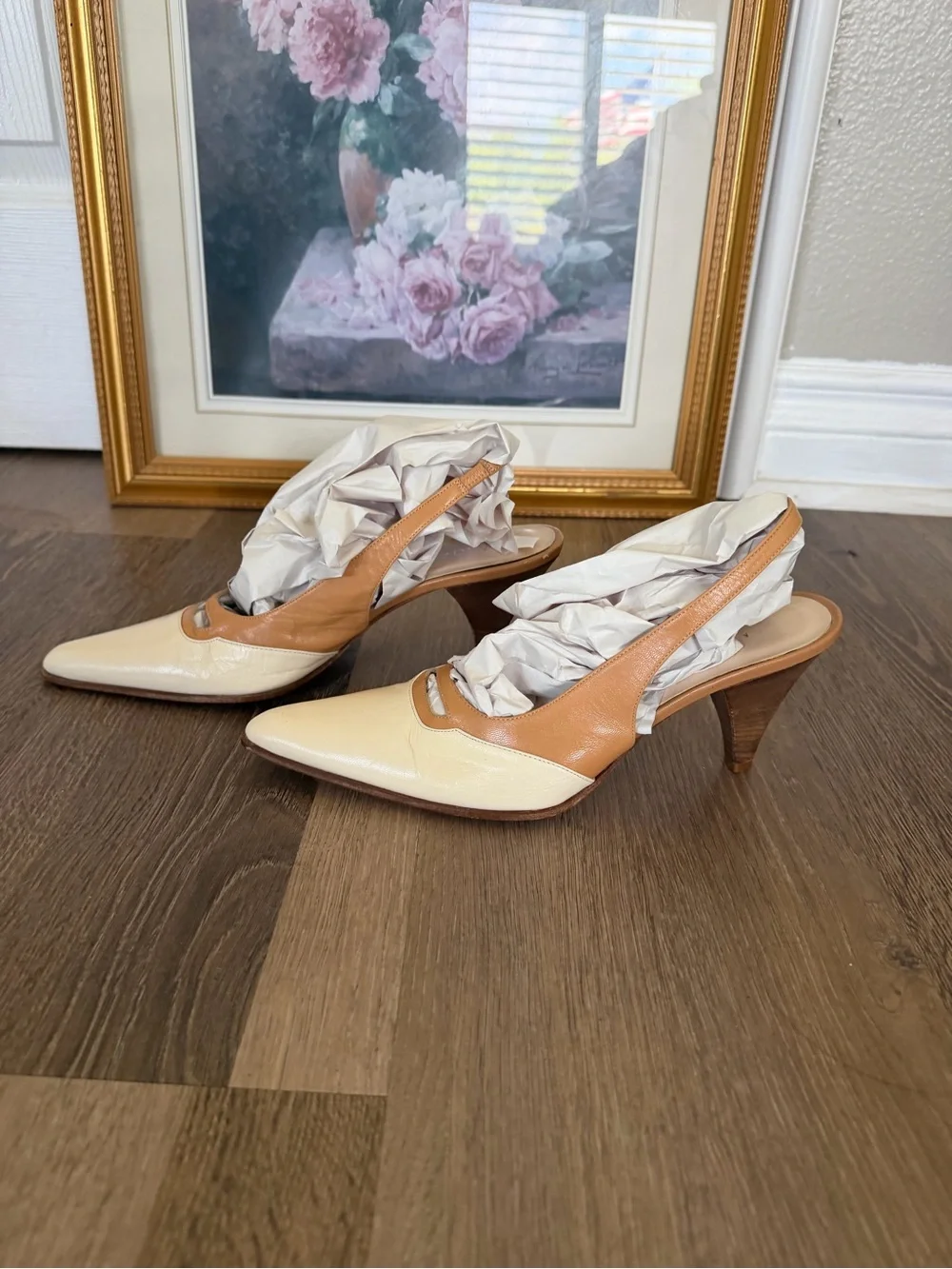 Vintage Mazzini Two toned Italian leather sling back